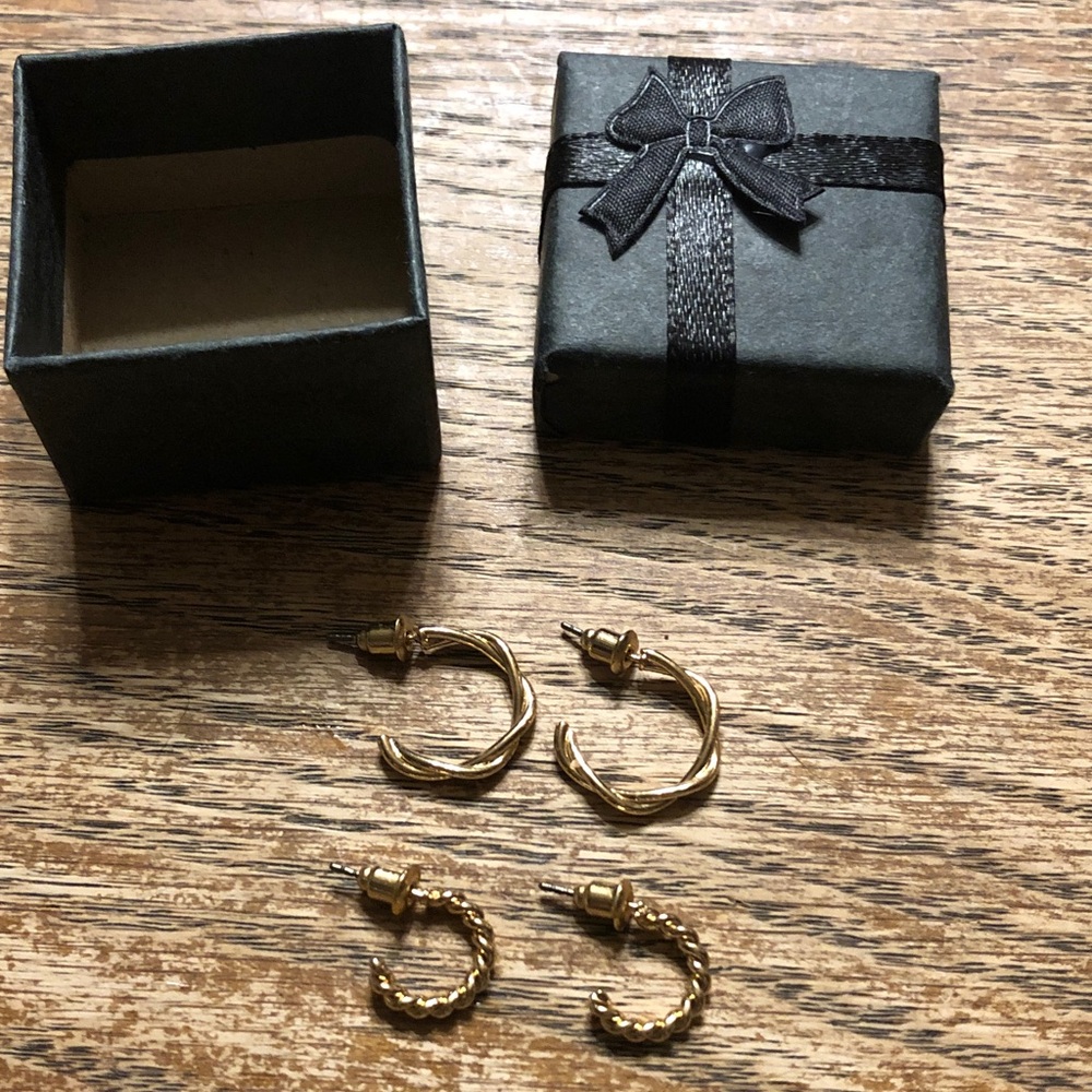 Urban Outfitters Gold Twisted Hoop & Braided Mini Hoop Earring Set